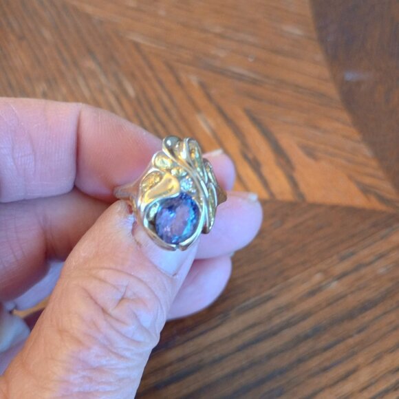 14k Gold Nugget Ring, 1.6 ct natural tanzanite and small diamond size 9-9.5 - Picture 4 of 11